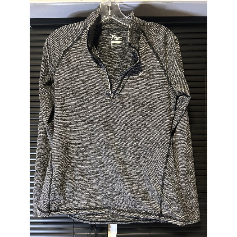 Old Navy Active Pullover Womens Medium Black Space Dye 1/4 Zip Go-Dry Athletic